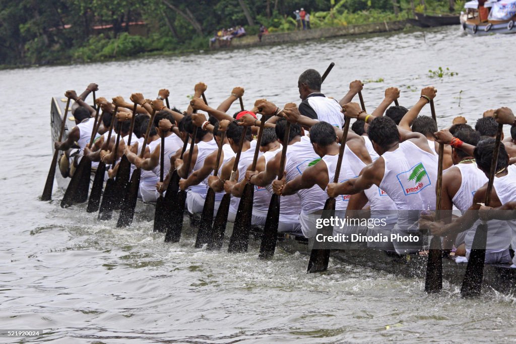 Snake boats Racing in Punnamada Lake at Alleppey, Kerala, India