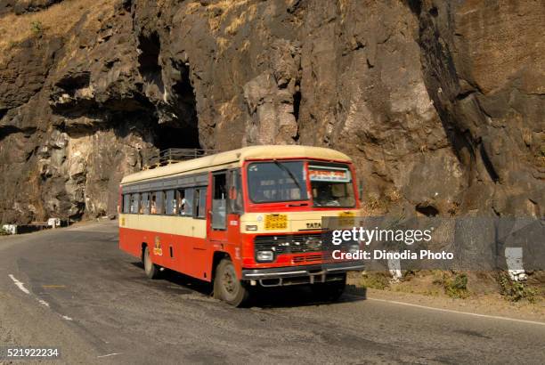 bus running on malshej ghat road thane maharashtra india asia - maharashtra stock pictures, royalty-free photos & images