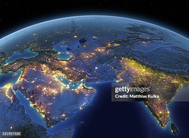 earth at night middle east / india - earth stock pictures, royalty-free photos & images