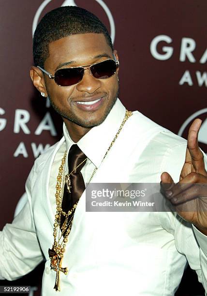 Singer Usher arrives to the 47th Annual Grammy Awards at the Staples Center on February 13, 2005 in Los Angeles, California.