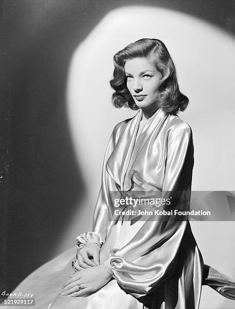 Actress Lauren Bacall, in a promotional shot for Warner Bros. Studios, 1945.