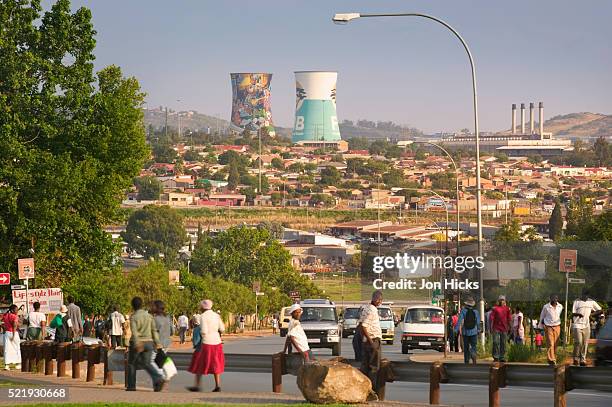 soweto and cooling towers from nuclear power plant - soweto towers stock pictures, royalty-free photos & images