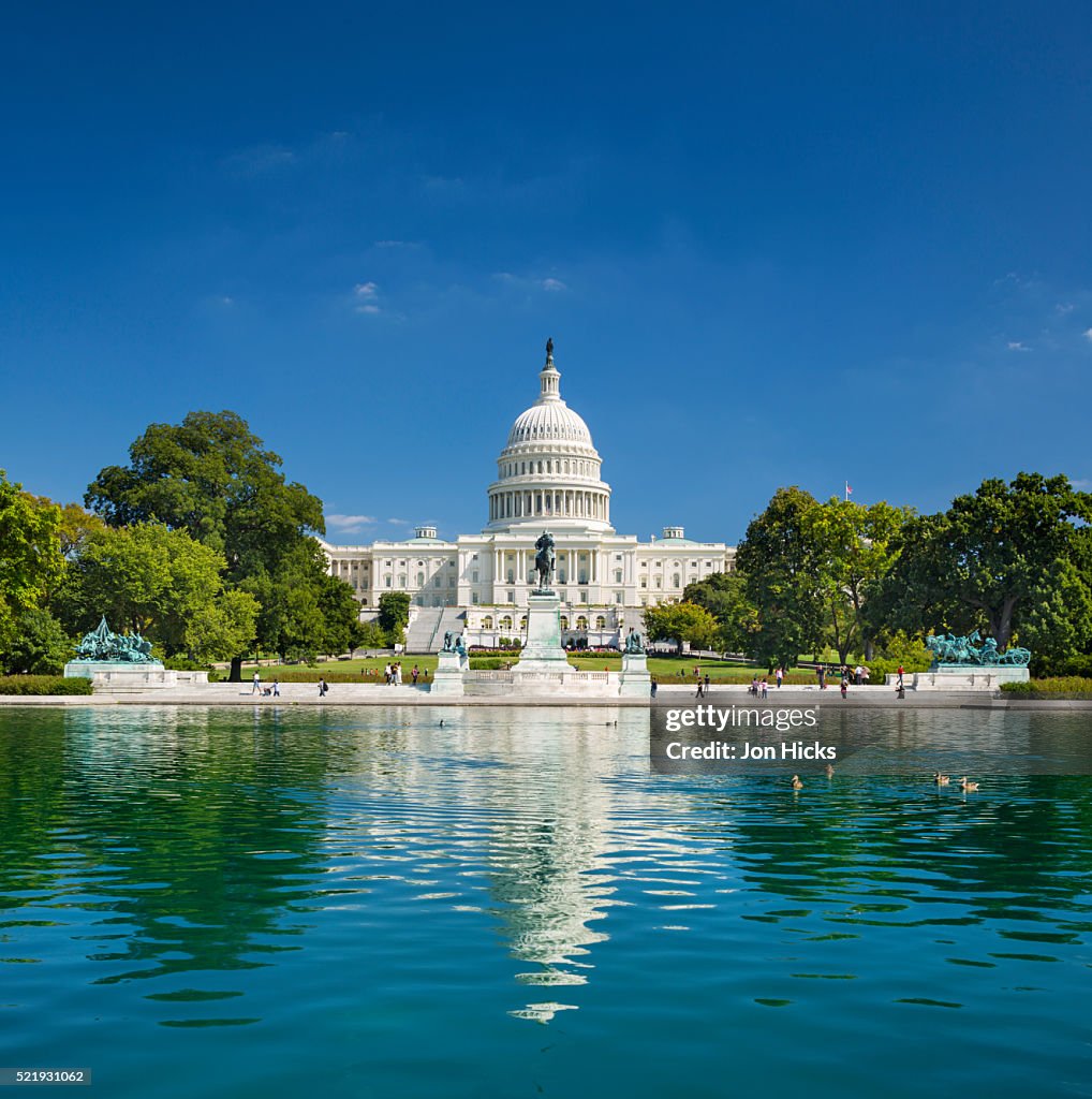 The US Capitol and Reflecting Pool.