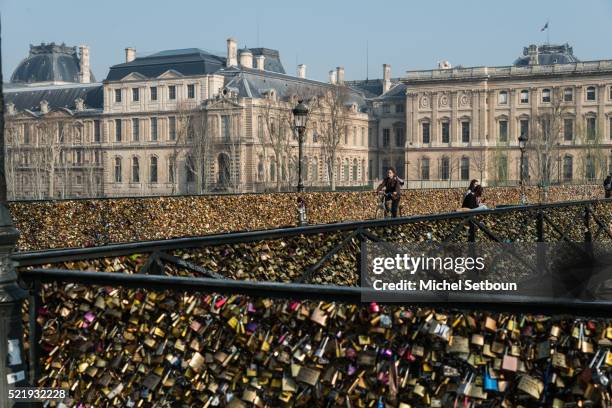 love locks on the pont des arts on the seine river - love lock stock pictures, royalty-free photos & images