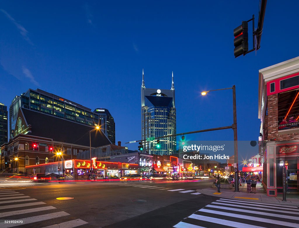 Nashville's Broadway at night