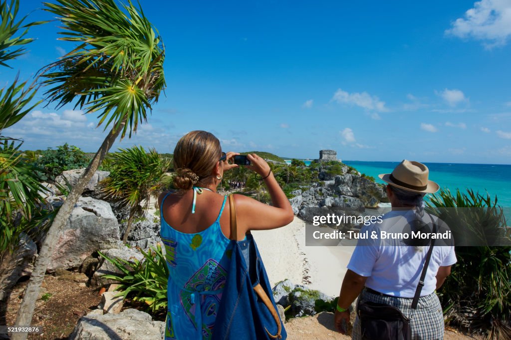 Mexico, Tulum, archeological and ancient Maya site of Tulum, caribbean sea, Tulum beach