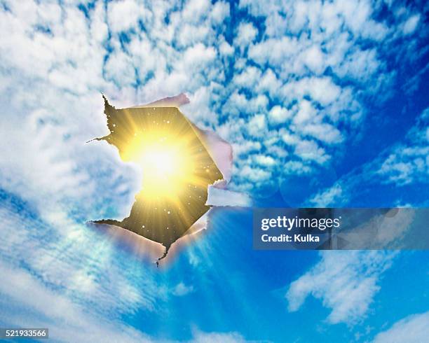 sun peaking through hole in the sky - ozone layer stock pictures, royalty-free photos & images