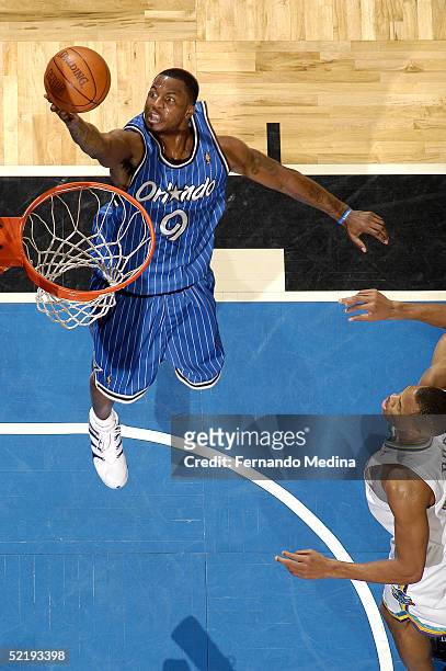 DeShawn Stevenson of the Orlando Magic shoots against the New Orleans Hornets during a game on February 13, 2005 at TD Waterhouse Centre in Orlando,...