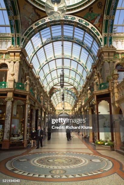 interior of the county shopping arcade in leeds - leeds stock pictures, royalty-free photos & images