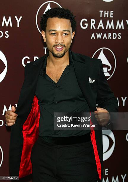Singer John Legend arrives to the 47th Annual Grammy Awards at the Staples Center on February 13, 2005 in Los Angeles, California.
