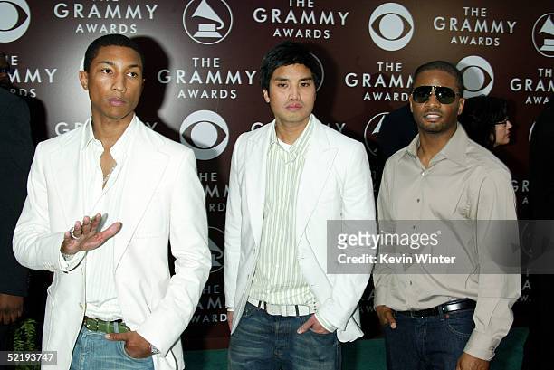 Band members Pharrell Williams, Chad Hugo and Shay Haley arrive to the 47th Annual Grammy Awards at the Staples Center February 13, 2005 in Los...