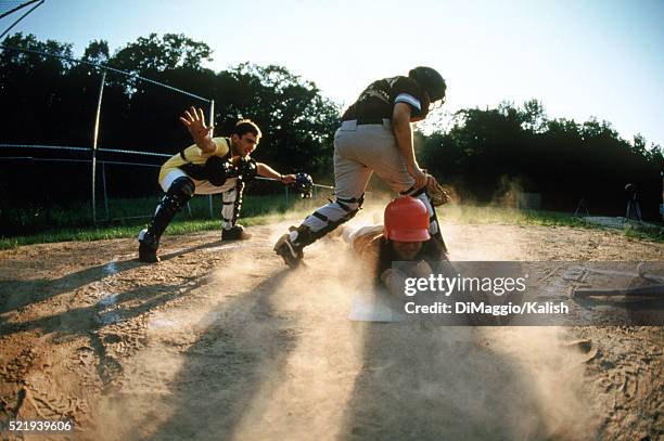 safe! - baseball game stock pictures, royalty-free photos & images