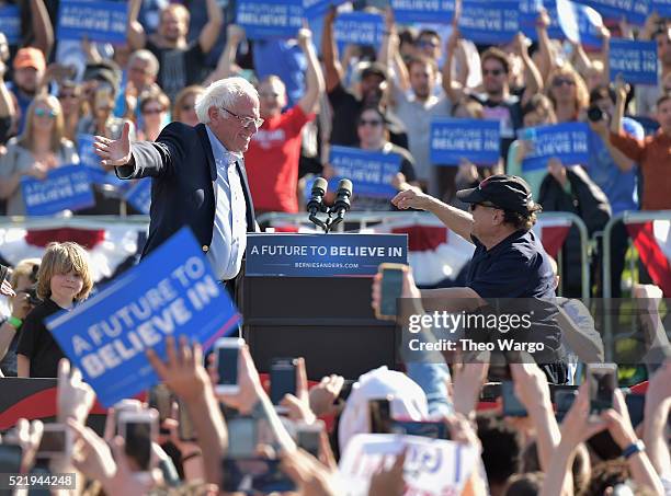 Democratic presedential candidate Bernie Sanders and Danny DeVito attend A Future To Believe In GOTV Rally Concert at Prospect Park on April 17, 2016...
