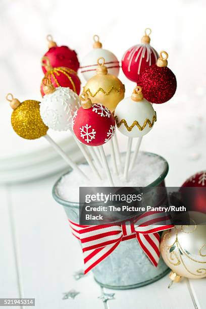 christmas bauble cake pops - cake pop stock pictures, royalty-free photos & images