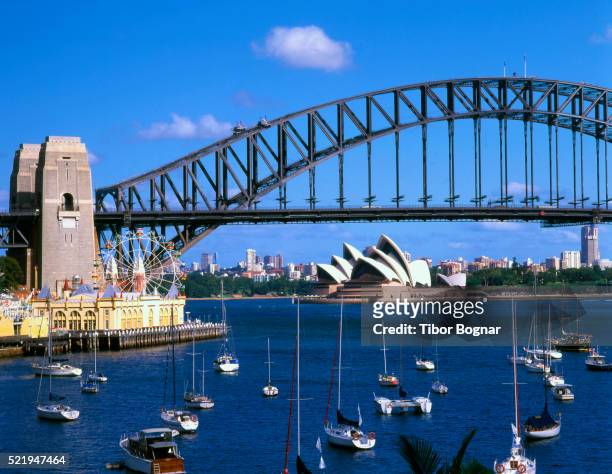 australia, sydney, harbour bridge - sydney harbour boats stock pictures, royalty-free photos & images