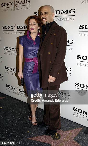 Musician Dave Kushner and his wife Christine arrive at the Sony BMG Music Entertainment Grammy Party on February 13, 2005 at the Hollywood Roosevelt...