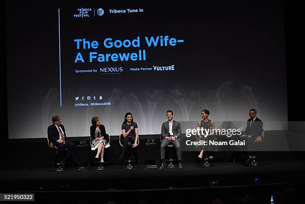 Show creators Robert King and Michelle King, actress Julianna Margulies, actor Matt Czuchry, actress Cush Jumbo and moderator Henry Goldblatt speak...