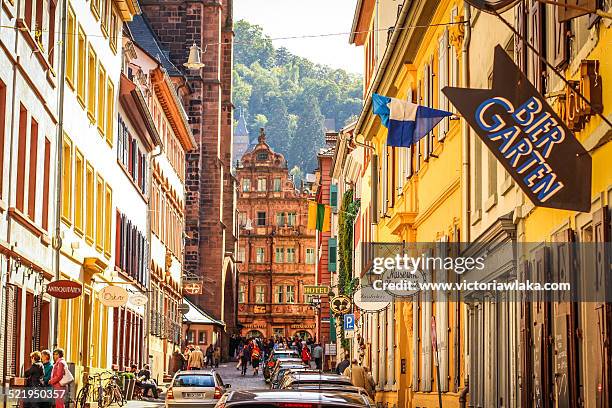 haspelgasse with hotel ritter, heidelberg,germany - heidelberg stock pictures, royalty-free photos & images