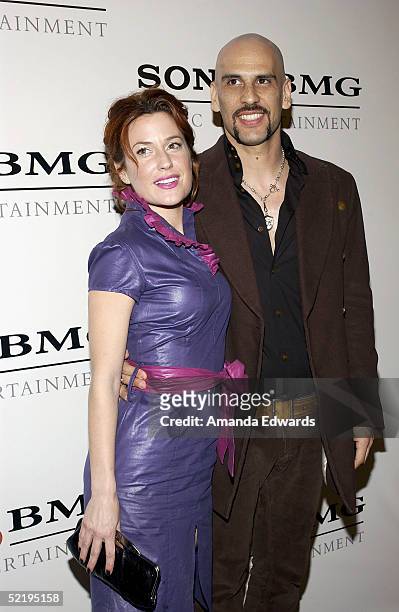 Musician Dave Kushner and his wife Christine arrive at the Sony BMG Music Entertainment Grammy Party on February 13, 2005 at the Hollywood Roosevelt...