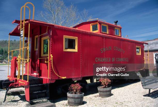 parked red train car - bryson city north carolina stock pictures, royalty-free photos & images