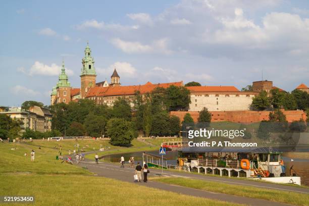 floating restaurant on the vistula river - wawel castle stock pictures, royalty-free photos & images