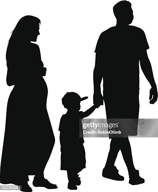 family walking together - three people silhouette stock illustrations