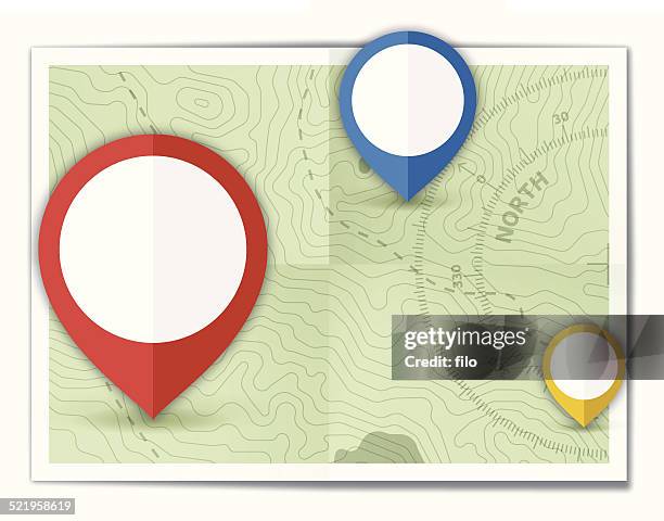 folded map locations - hiking map stock illustrations