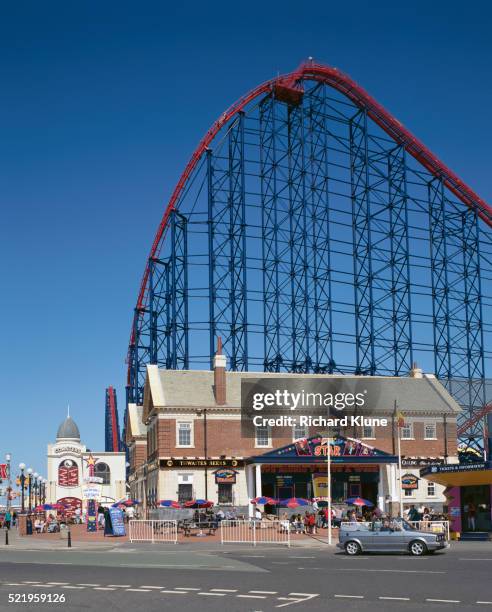 pepsi max big one roller coaster at pleasure beach - blackpool rollercoaster stock pictures, royalty-free photos & images