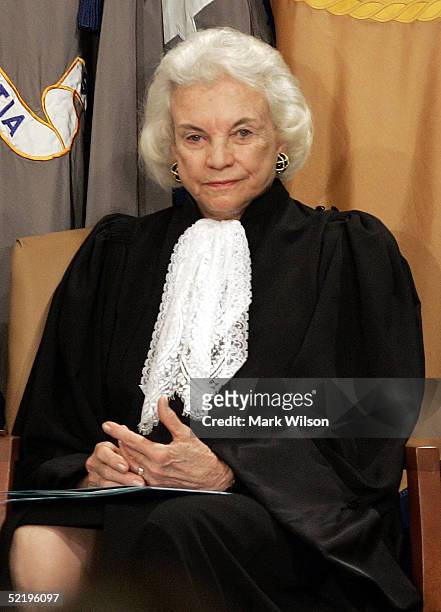 Associate Supreme Court Justice, Sandra Day O'Connor attends a ceremony where she formally swore in Alberto Gonzales as Attorney General at the...