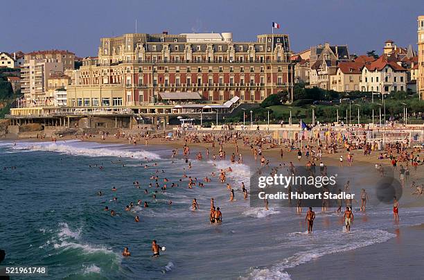 crowded beach in biarritz - bay of biscay stock pictures, royalty-free photos & images