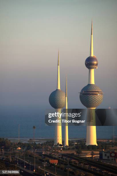 kuwait city, kuwait towers - kuwait towers stock pictures, royalty-free photos & images