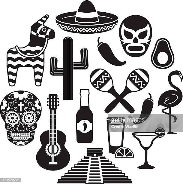 icons of mexico - cactus sombrero stock illustrations