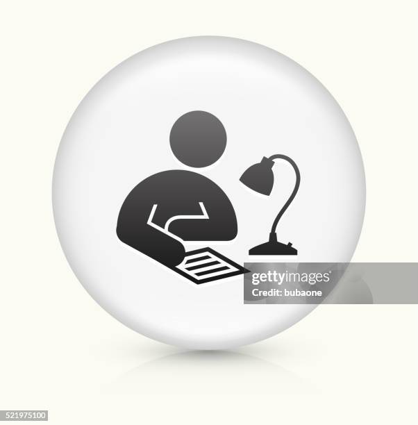 studying icon on white round vector button - test preparation stock illustrations