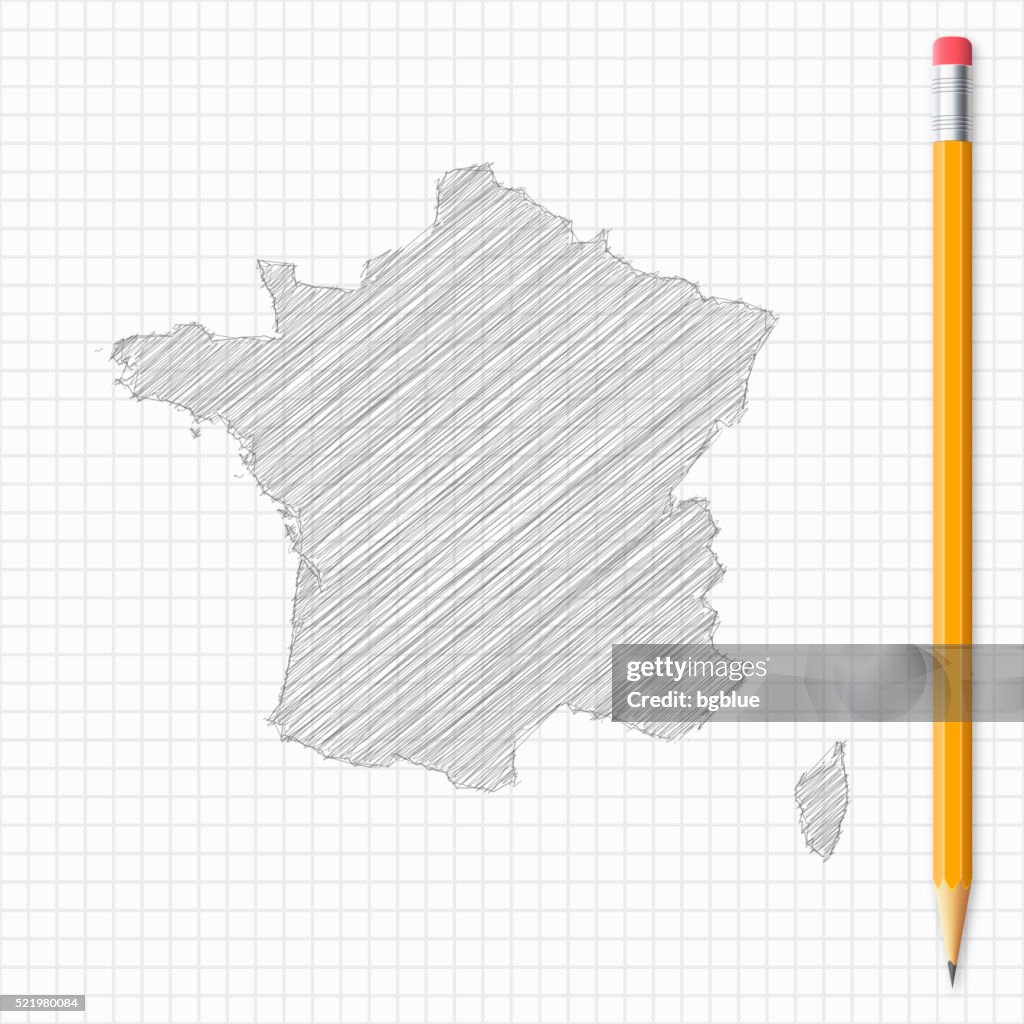 France map sketch with pencil on grid paper