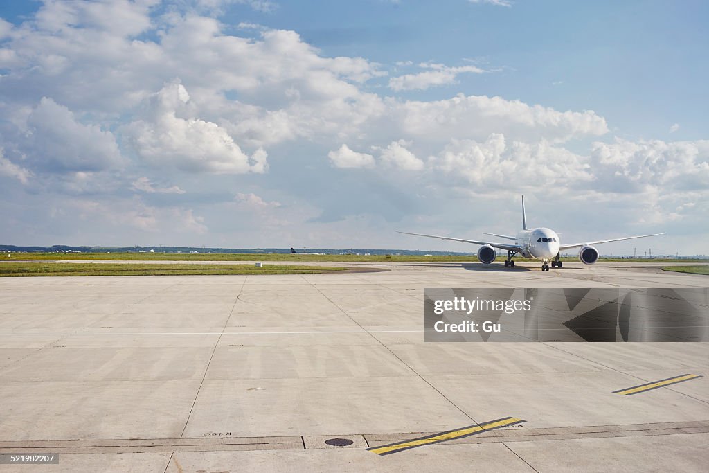 Airplane on runway, Paris, France