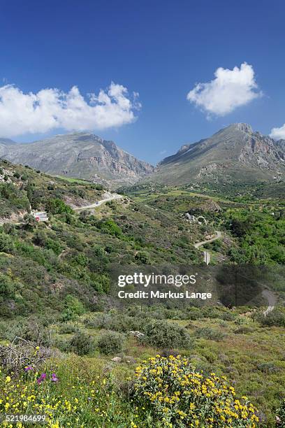 valley of megalopotamos, kouroupa and xiro mountains, rethymno, crete, greece - crete rethymnon stock pictures, royalty-free photos & images