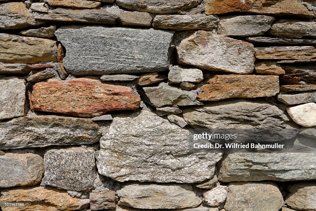 Dry stone wall, mica slate, granite, St. Leonhard in Passeier, South Tyrol, Trentino-Alto Adige, Italy