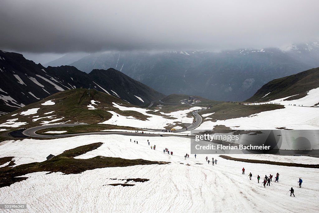 Grossglockner pilgrimage from Fisch and Rauris, Salzburg State, to Heiligenblut, to St. Peter and Paul, here pilgrims on the way down to Heiligenblut, Carinthia, Austria