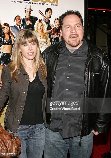 Actor/director Jon Favreau and wife Joya Tillem walks on the red carpet during MGM's premiere of "Be Cool" at Grauman's Chinese Theatre on February...