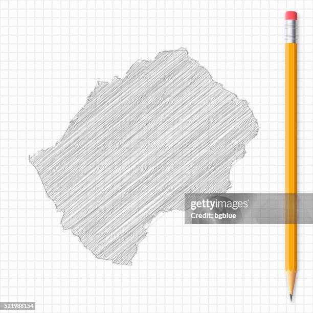 lesotho map sketch with pencil on grid paper - graph paper stock illustrations