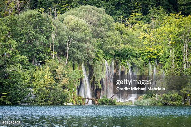 waterfalls on a plitvice lake, plitvicka jezera, lika-senj, croatia - plitvicka jezera croatia stock-fotos und bilder