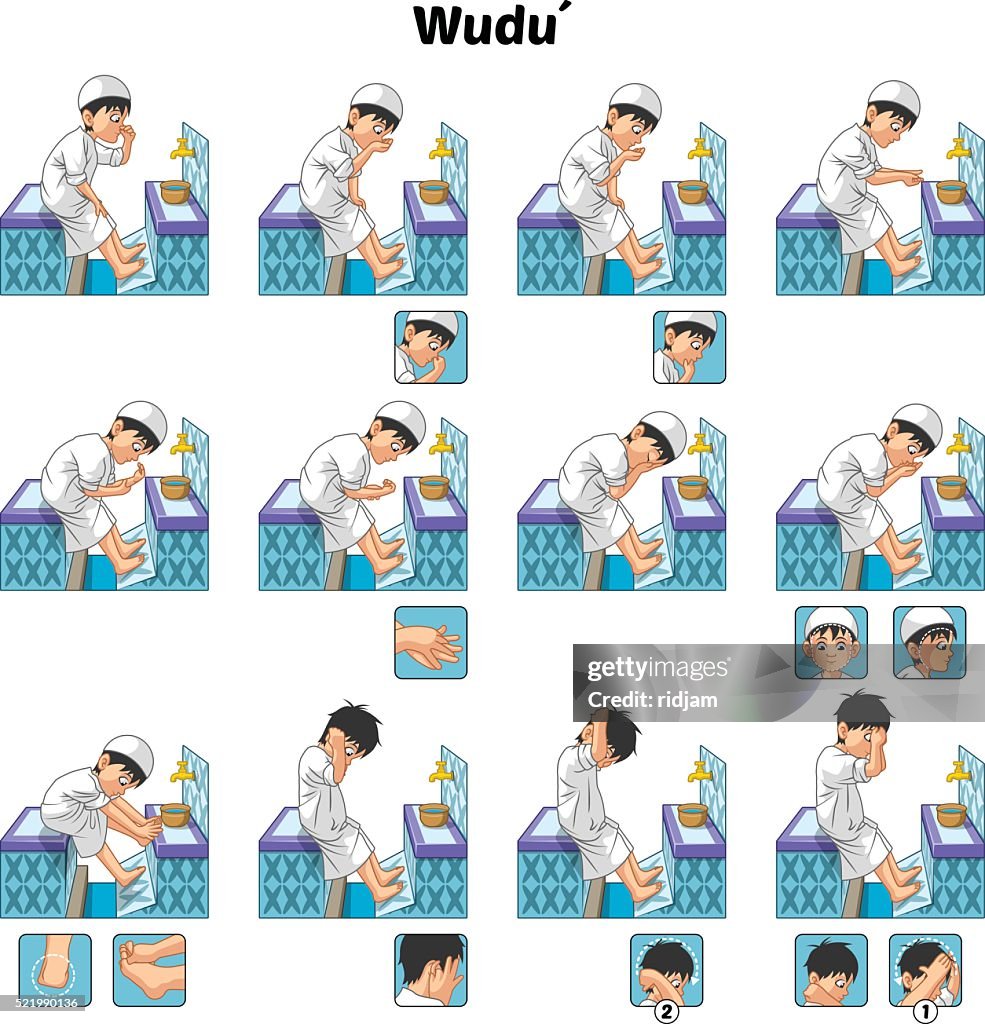 Halal Purification Ritual Muslim Ablution Or Purification Ritual Guide Step By Step Perform By ...