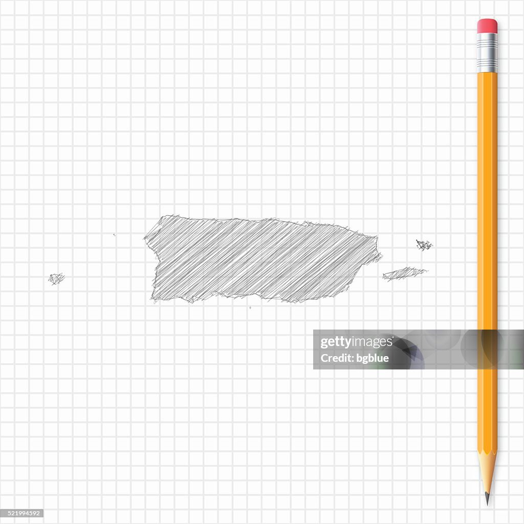 Puerto Rico map sketch with pencil on grid paper