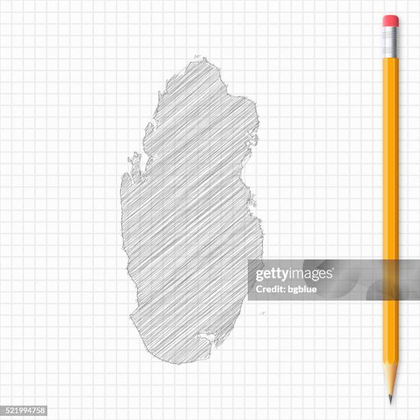 qatar map sketch with pencil on grid paper - graph paper stock illustrations