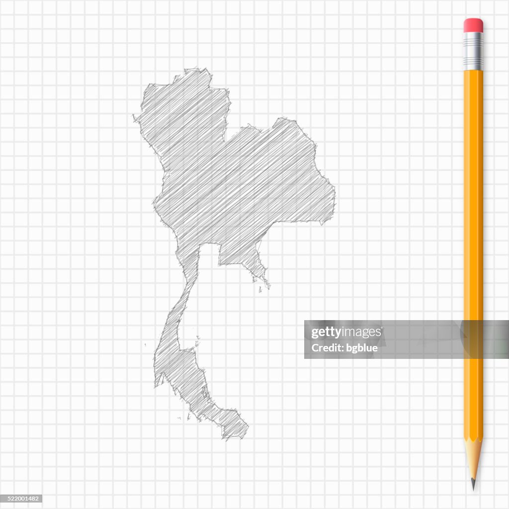 Thailand Map Sketch With Pencil On Grid Paper High-Res Vector Graphic ...