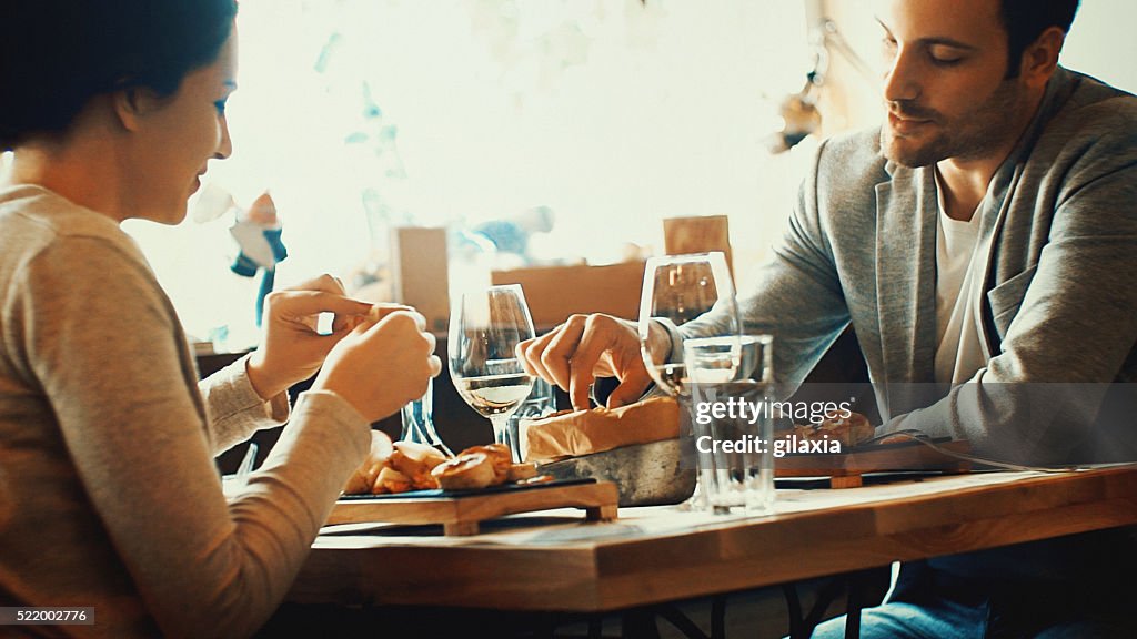 Couple having lunch in a restaurant.