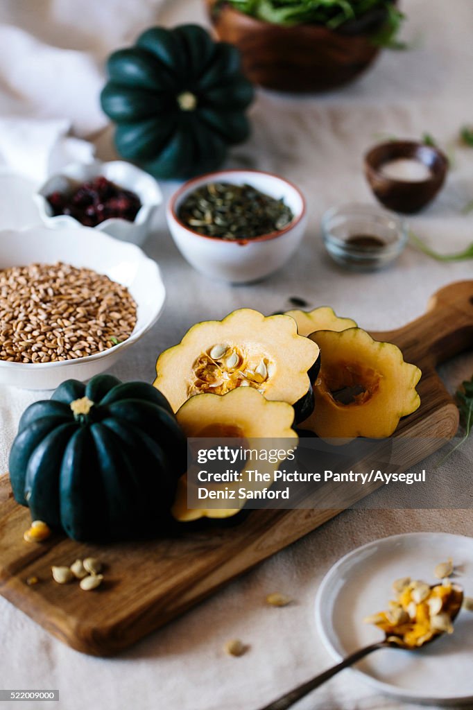 Ingredients for Roasted Acorn Squash Salad with Farro