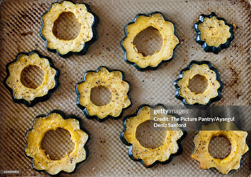 Sliced and roasted acorn squash