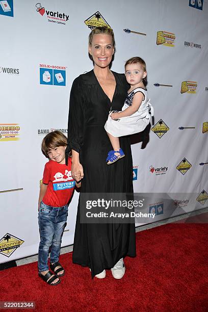 Brooks Alan Stuber, Molly Sims and Scarlett May Stuber attend the Milk + Bookies' 7th Annual Story Time Celebration on April 17, 2016 in Los Angeles,...