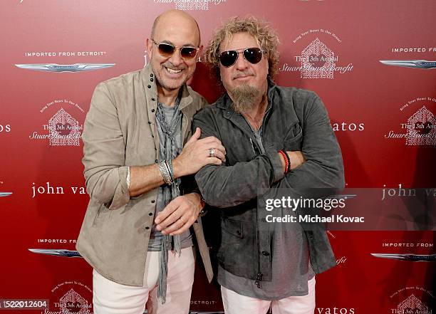 Fashion designer John Varvatos and recording artist Sammy Hagar attend the John Varvatos 13th Annual Stuart House benefit presented by Chrysler with...